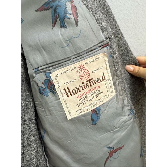 Vintage Harris Tweed Mens Gray Scottish Wool Handwoven Sport Coat Blazer Large - Picture 4 of 12